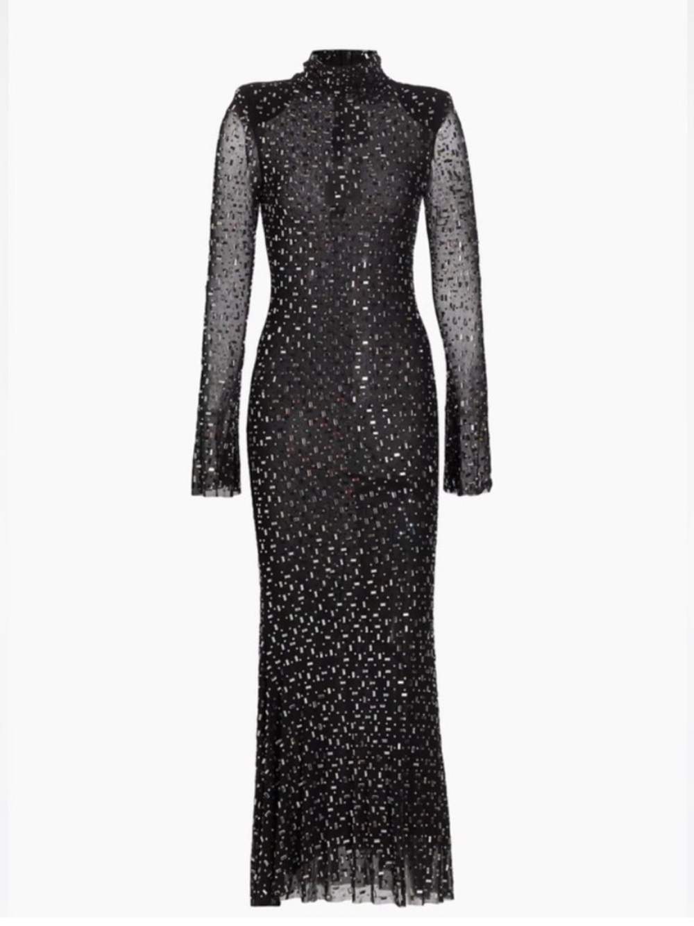 Self-Portrait Black Square Rhinestone Mesh Midi Dress - Picture 7 of 12